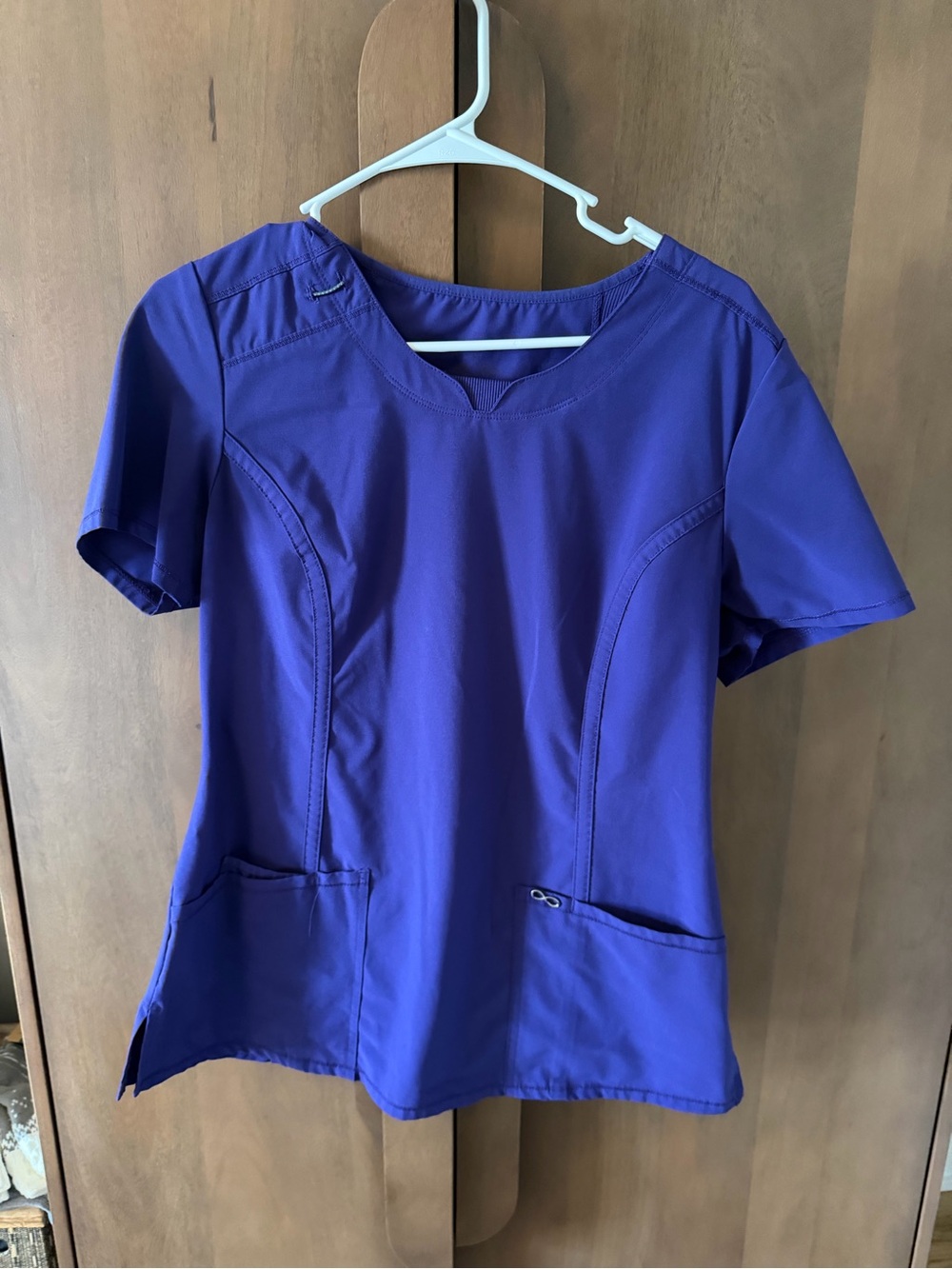 Women's V-Neck Purple Scrub Top with Front Pockets